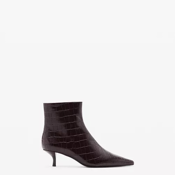 Mango Croc-Embossed Pointed Ankle Boots - Dark Brown - Picture 2 of 3